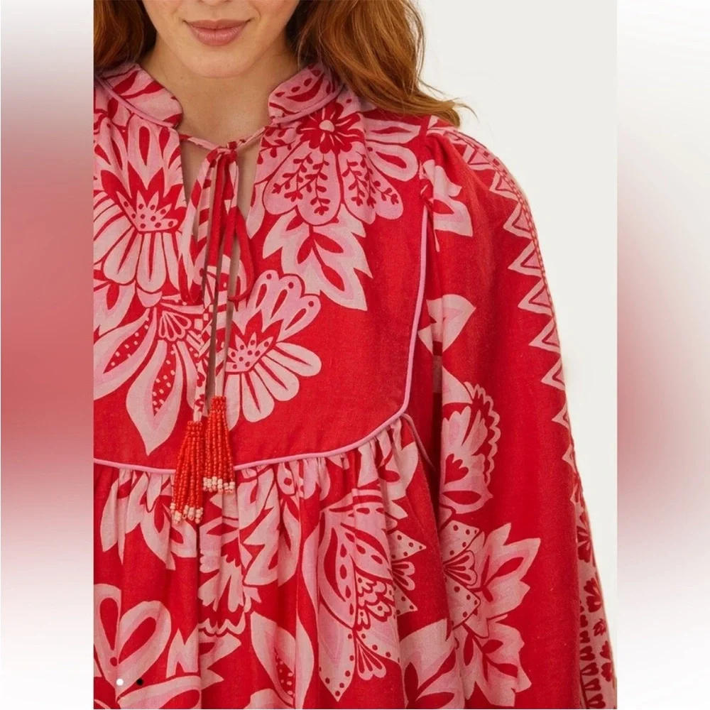 Farm Rio Flora Tapestry Red Long sleeve dress xxs - Picture 2 of 10